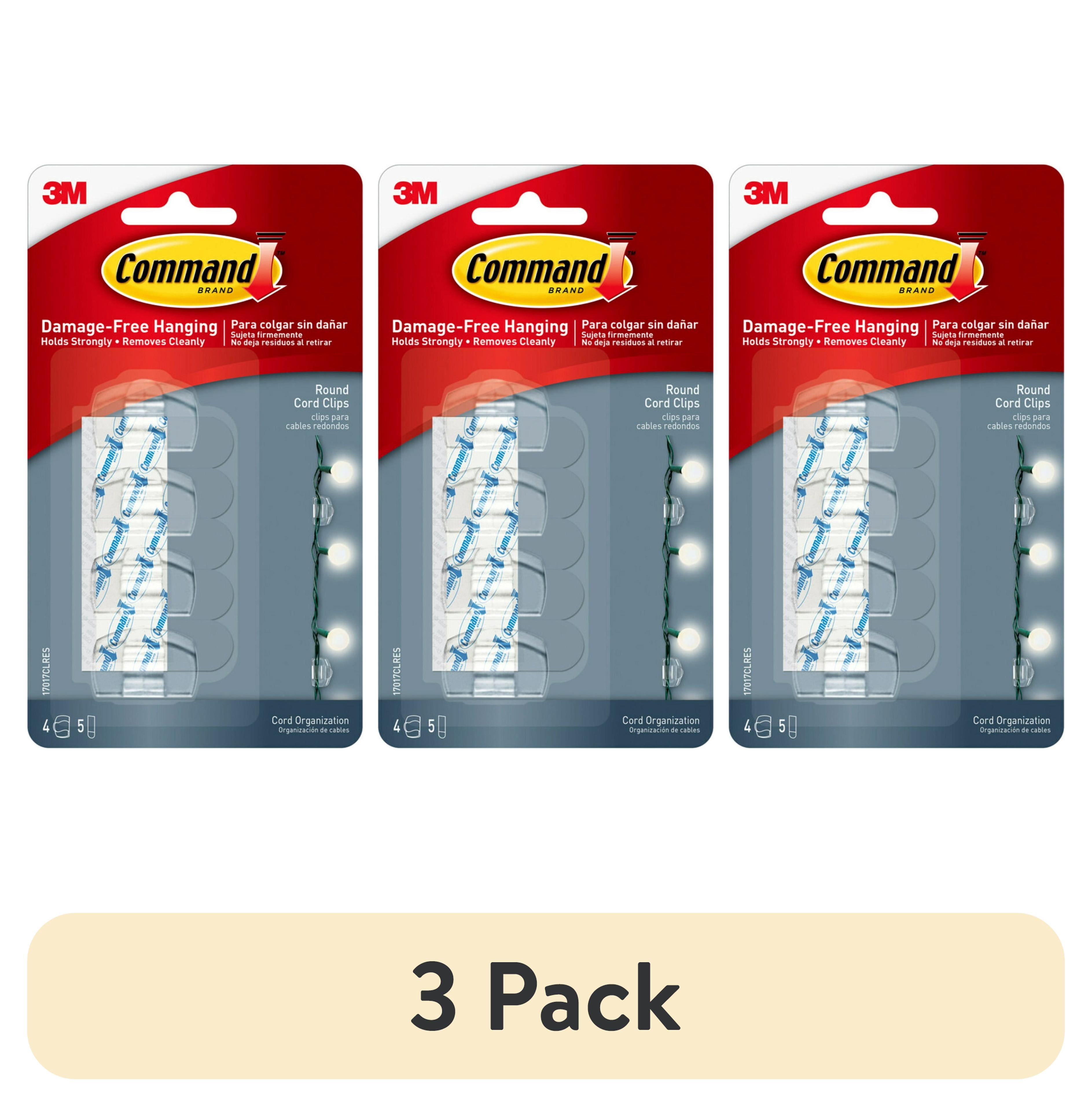 (3 pack) Command Round Cord Clips, Clear, Damage Free Organizing, 4 Cord Clips and 5 Strips