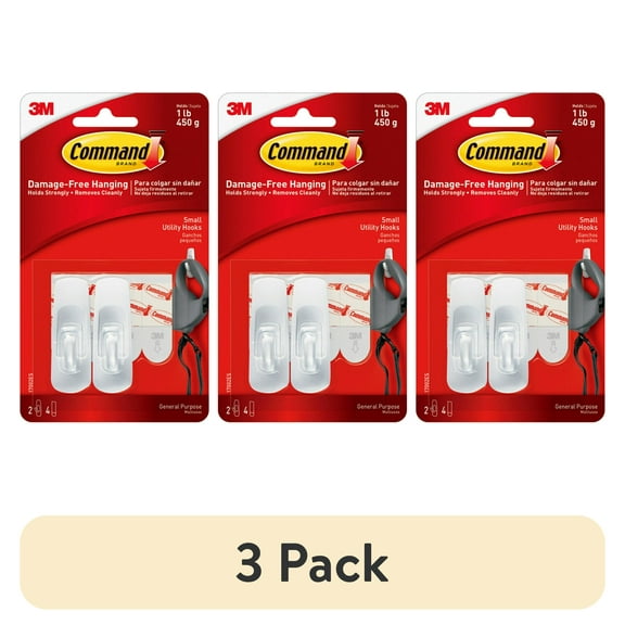 (3 pack) Command Small Hooks, White, 2 Plastic Hooks