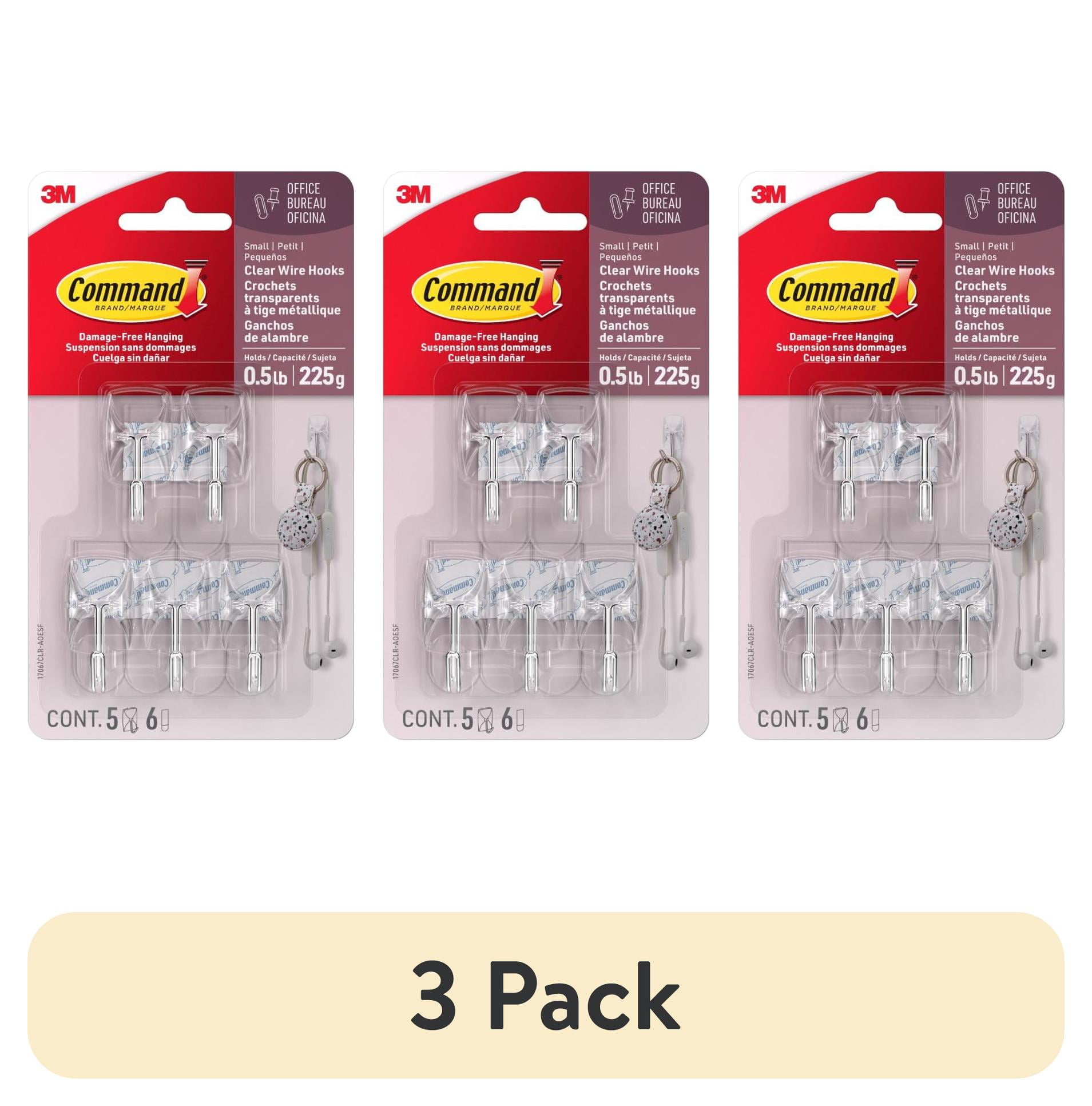 (3 pack) Command Small Wire Toggle Hooks, Clear, Damage Free Decorating, Five Hooks