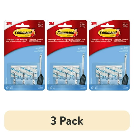 (3 pack) Command Small Wire Toggle Hooks, Damage Free Hanging, Three Hooks