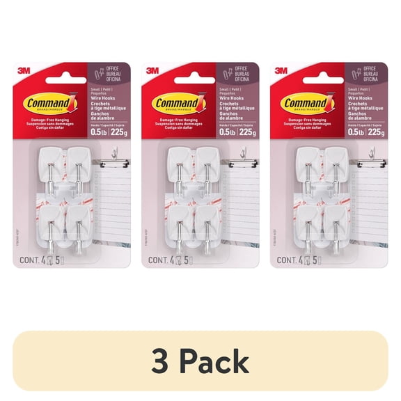 (3 pack) Command Small Wire Toggle Hooks, White, Damage Free Organizing, 4 Hooks and 5 Strips