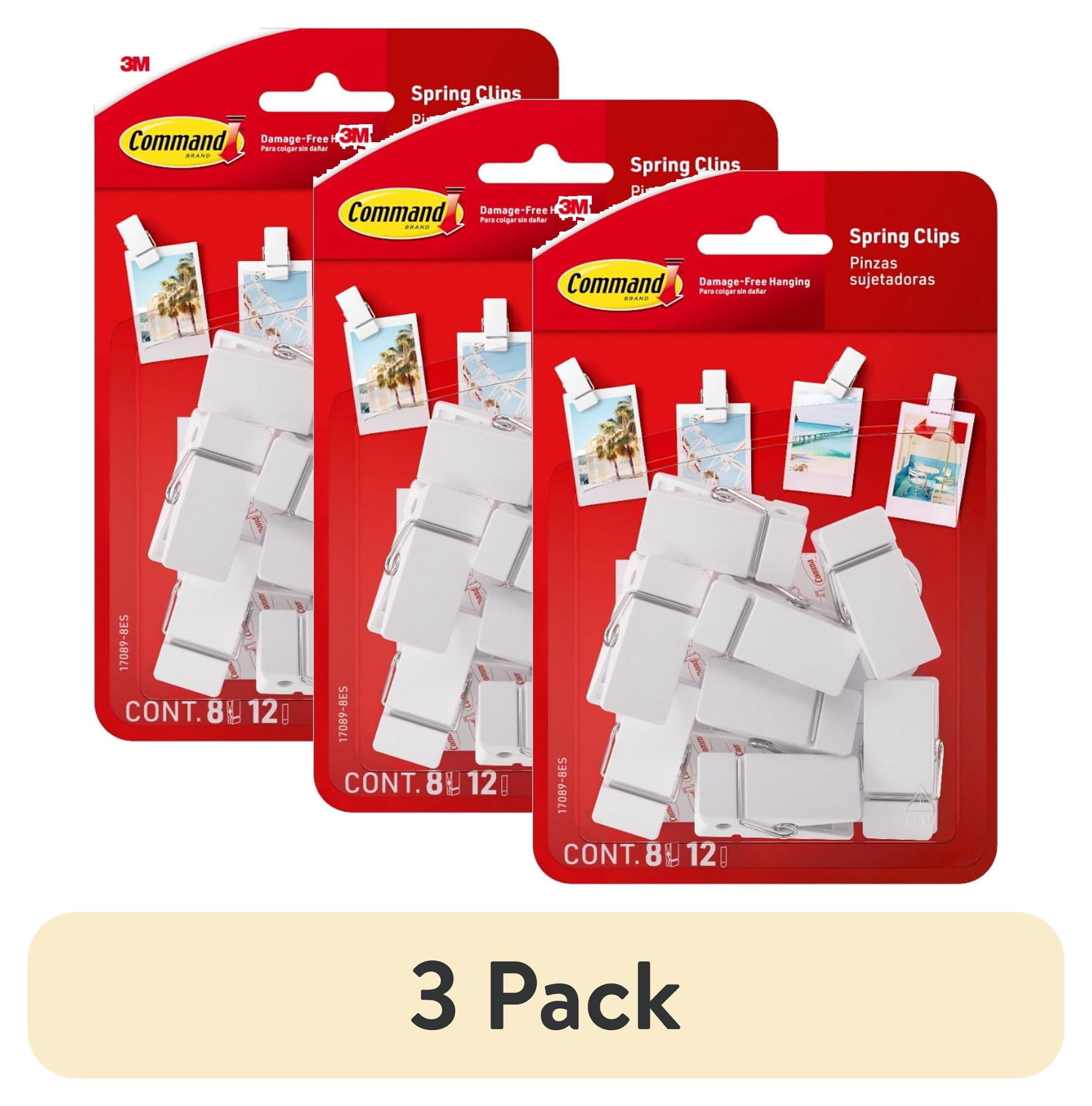 (3 pack) Command Spring Clips, White, 8 Clips, 12 Small Strips
