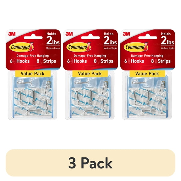 (3 pack) (3 pack) Command Wire Toggle Hooks, Clear, Medium, 6 Wall Hooks, Damage-Free Hanging