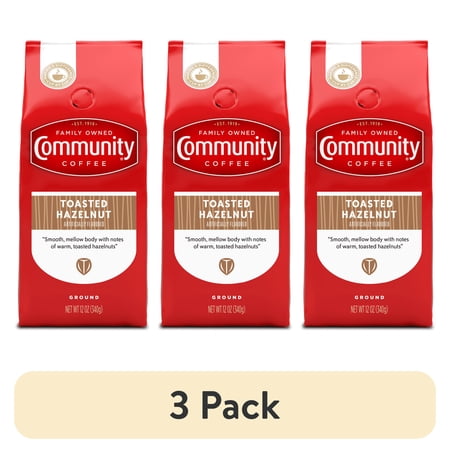 (3 pack) Community Coffee Toasted Hazelnut Medium Roast Ground 12 oz Gable Top