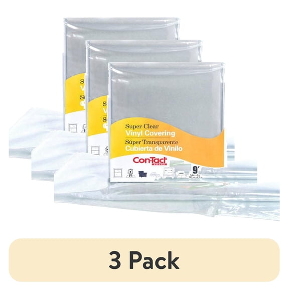 (3 pack) Con-Tact Medium-Weight Super Clear Vinyl Covering 54 in x 9 ft for Multi-Purpose Surface Protection
