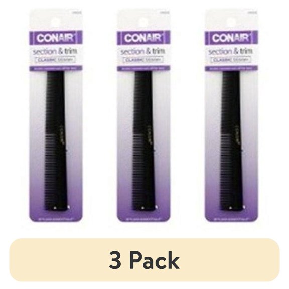 (3 pack) Conair Barber Comb, Classic Design Section & Trim, Black