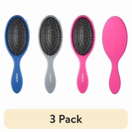 (3 pack) Conair Cushion Hair Brush with Ball-Tipped Bristles for Gentle Detangling