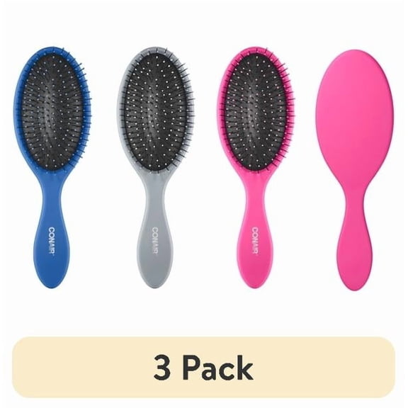 (3 pack) Conair Cushion Hair Brush with Ball-Tipped Bristles for Gentle Detangling
