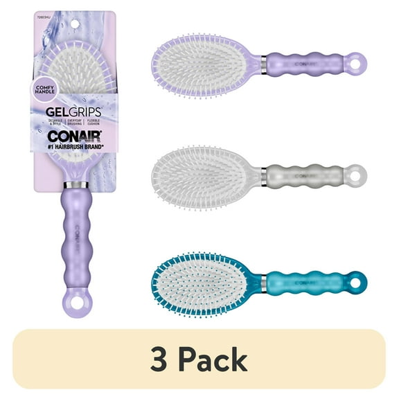 (3 pack) Conair Smooth & Effortless Nylon Bristle Cushion Hairbrush with Comfy Handle