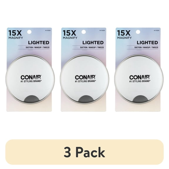 (3 pack) Conair Lighted Suction Cup 15x Magnification Mirror
