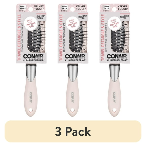 (3 pack) Conair Totally Smooth Mini, Travel-Friendly Detangling Hair Brush