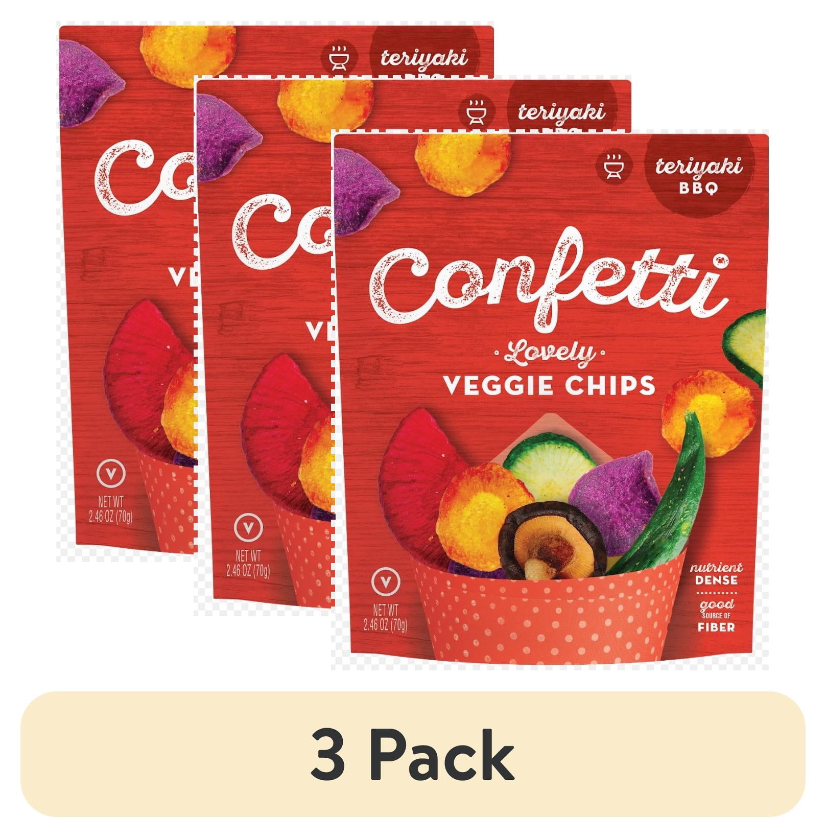(3 pack) Confetti Snacks Lovely Veggie Chips - Teriyaki BBQ Net Wt 2.46oz  7 Servings of Real Veggies