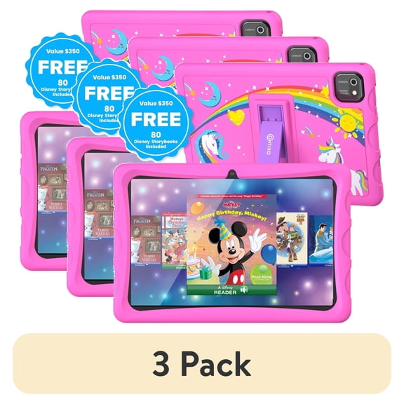 (3 pack) Contixo 10" Kids Tablet, 2025 Model, 80 FREE Disney eBooks, 32GB, Educational Android Tablet for kids 3-12, Parental Controls, Kid-Proof Case with Kickstand, Android 13 - Pink