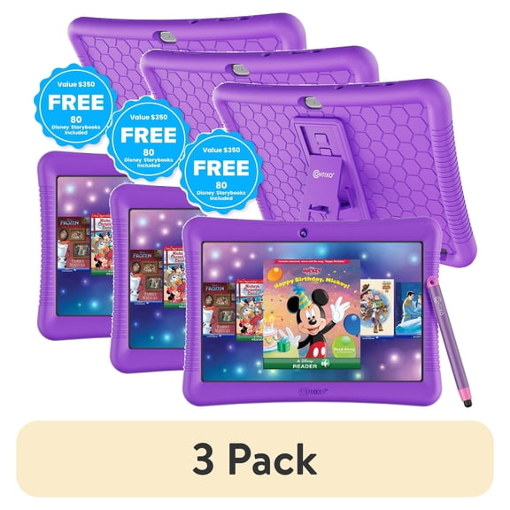 (3 pack) Contixo 10" Kids Tablet & Smart Watch Bundle, 80+ Disney eBooks, Parental Controls, Case, Stylus & Watch, Ages 3-12 - Purple