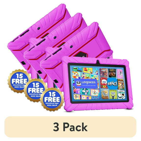 (3 pack) Contixo V8 Kids Tablets, Educational Tablets for Kids with Learning Apps and Kid-Proof Tablet Case, 7”, Pink
