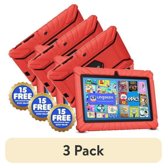 (3 pack) Contixo V8 Kids Tablets, Educational Tablets for Kids with Learning Apps and Kid-Proof Tablet Case, 7”, Red
