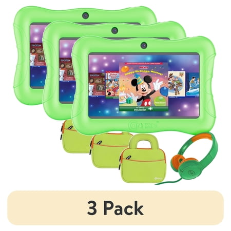 (3 pack) Contixo 7" Kids Tablet Bundle, Epic & Lingokids, Learning Android Tablet for kids 3-12, 32GB, Parental Controls, Kid-Proof Case with Kickstand, Includes Headphones, Carrying Case - Green