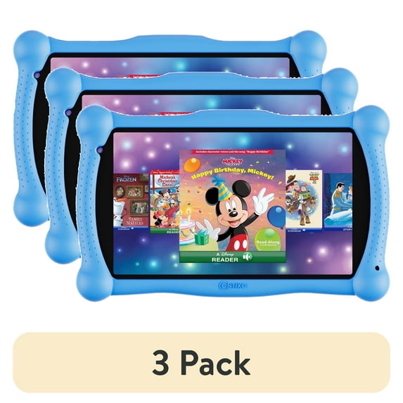 (3 pack) Contixo 7" Kids Tablet Bundle, 50 FREE Disney Storybooks, Educational Android Tablet for Ages 3-12, 32GB, STEM Learning, Parental Controls, with Kid-Safe Headphones & Case - Blue