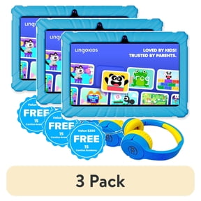 (3 pack) Contixo Kids Tablets Bundle, 7-Inch Educational Android Tablet and Wired Headphones for Kids Ages 3-7, Blue