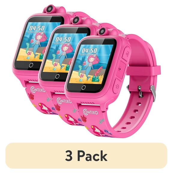 (3 pack) Contixo Kids Smart Watch with 1.54” HD Touch Screen, Kids Watch with 16 Educational Games and Rotating Camera, Pink