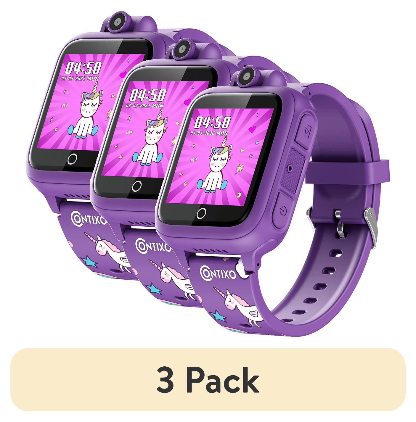 (3 pack) Contixo Kids Smart Watch with 1.54” HD Touch Screen, Kids Watch with 16 Educational Games and Rotating Camera, Purple