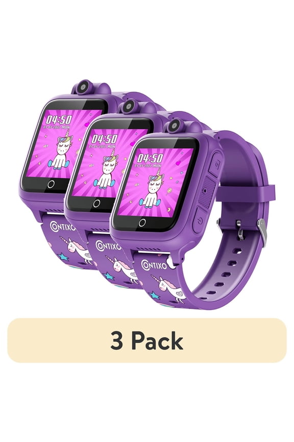 (3 pack) Contixo Kids Smart Watch, with 16 Educational Games, Camera, Music, Video Recorder, Toys for Ages 3-12, Purple
