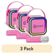 (3 pack) Contixo Mini Karaoke Machine, Portable Bluetooth Speaker + 2 Wireless Microphones, Party Speaker, LED Lights, Vocal Removal, Toys for Kids & Adults, Supports BT/TWS/AUX/USB/SD – Blue