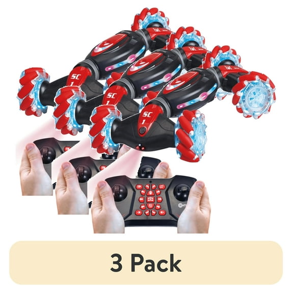 (3 pack) Contixo Remote Control Car, Gesture Sensing RC Stunt Car, LED Lights & Sounds, 4WD, All-Terrain Vehicle, 360° Flips, Water Vapor Exhaust Effect - Red