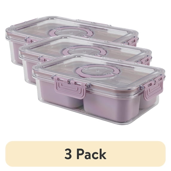 (3 pack) Cook with Color 4-Compartment Mini Snack Box Food Storage Carrier and Container, Charcuterie Container, Purple, Portable and Dishwasher Safe, Designed to Help with Packed Lunches and Daily Commutes