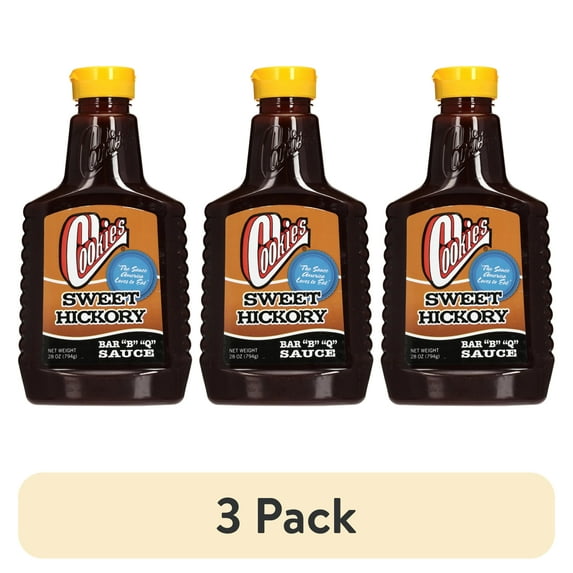 (3 pack) Cookies Sweet Hickory Bar "B" "Q" Sauce 28 oz. Bottle, Gluten-Free