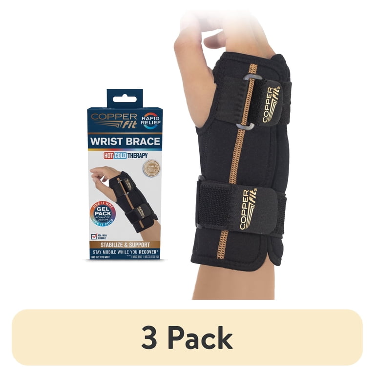 3 pack) Copper Fit® RAPID RELIEF Wrist Brace | Hot & Cold Gel Pack
