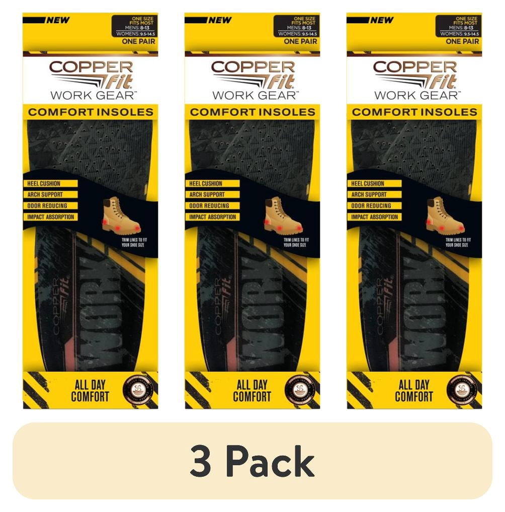 (3 pack) Copper Fit® WORK GEAR Comfort Insoles | High Impact Cushioning | Men’s Size 8-13