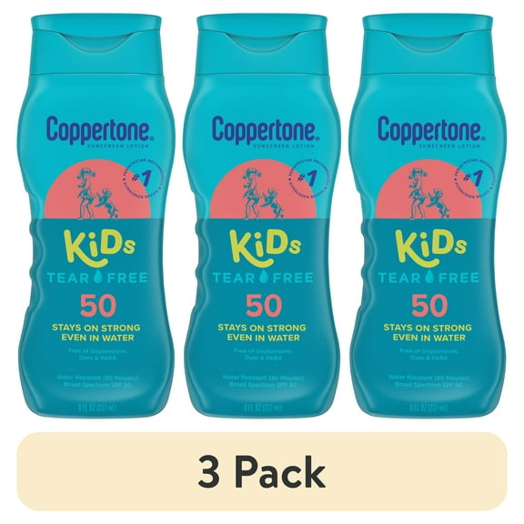 (3 pack) Coppertone Kids Sunscreen Lotion, SPF 50 Sunscreen for Kids, 8 fl oz