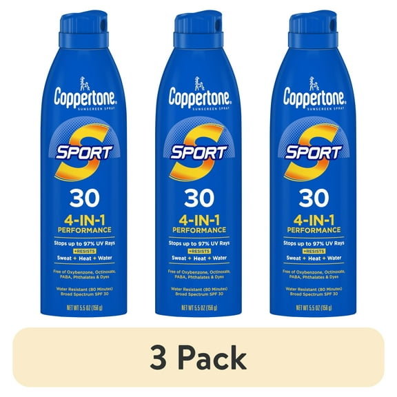 (3 pack) Coppertone Sport Sunscreen Spray, SPF 30 Spray Sunscreen, 5.5 oz