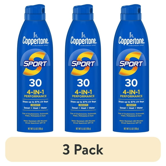 (3 pack) Coppertone Sport Sunscreen Spray, SPF 30 Spray Sunscreen, 5.5 oz