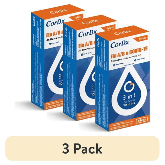 (3 pack) CorDx Flu A/B and COVID-19 At Home Multiplex Rapid Nasal Swab Test - 2 Tests Per Box