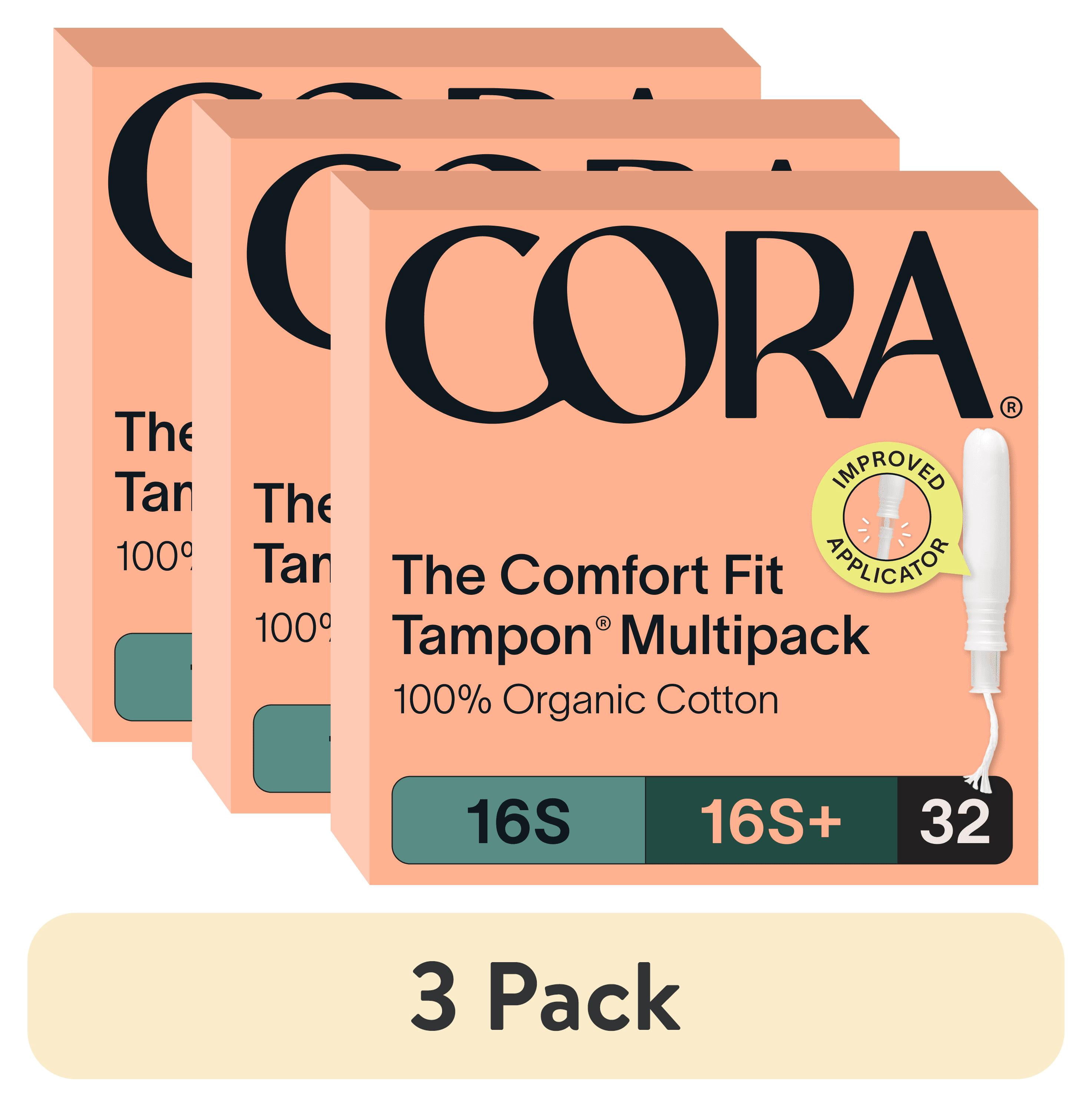 (3 pack) Cora Compact Applicator Tampons, 100% Organic Cotton, Super/Super+, 32 Count
