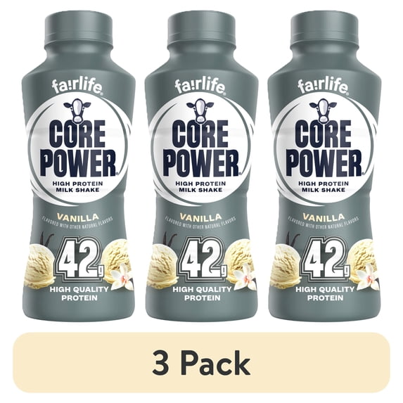 (3 pack) Core Power High Protein Shake, Vanilla, 42g Bottle, 14 fl oz