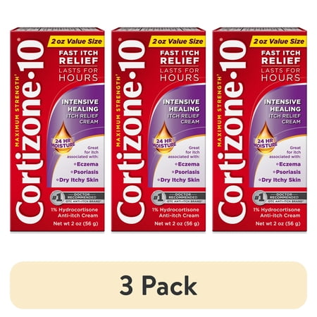 (3 pack) Cortizone-10 Maximum Strength Intensive Healing Itch Relief Cream, 1% Hydrocortisone, Fast-Acting, Anti-Itch Cream for Bug Bites, Rash, Eczema, Psoriasis, Poison Ivy, Oak, Sumac & More, 2 oz