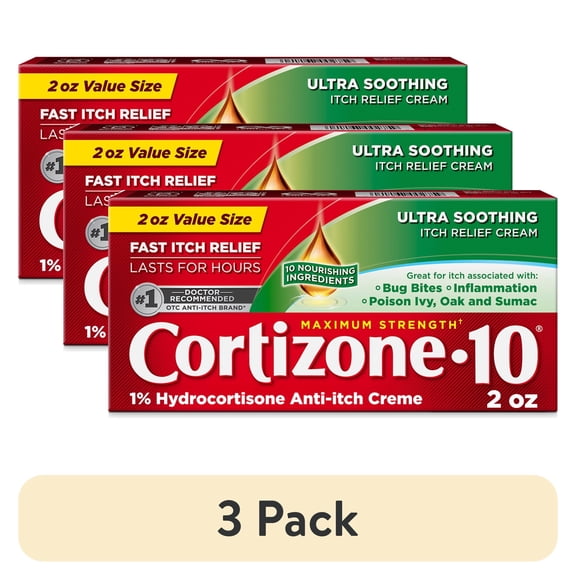 (3 pack) Cortizone-10 Maximum Strength Ultra Soothing Itch Relief Cream, 1% Hydrocortisone, Fast-Acting, Anti-Itch Cream for Bug Bites, Rash, Eczema, Psoriasis, Poison Ivy, Oak, Sumac & More, 2 oz