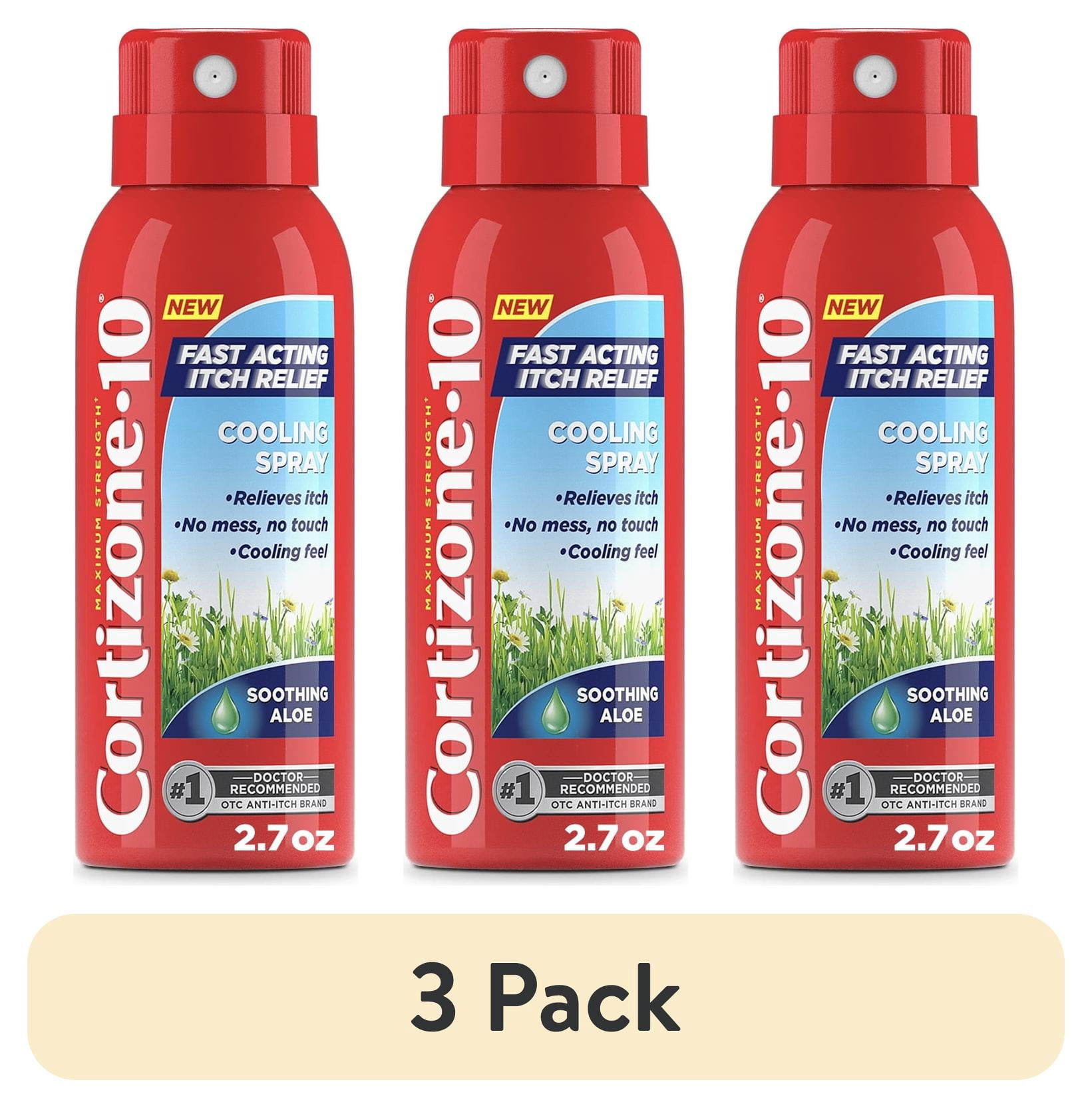 (3 pack) Cortizone 10 Maximum Strength Itch Relief Cooling Spray, Hydrocortisone 1% & Soothing Aloe, Fast-Acting, No-Mess Anti-Itch Spray for Bug Bites, Rash, Eczema, Psoriasis, Poison Ivy & More, 2.7 oz.
