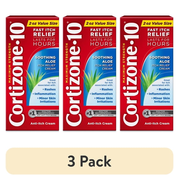 (3 pack) Cortizone-10 Maximum Strength Soothing Aloe Itch Relief Cream, 1% Hydrocortisone, Fast-Acting, Anti-Itch Cream for Bug Bites, Rash, Eczema, Psoriasis, Poison Ivy, Oak, Sumac & More, 2 oz