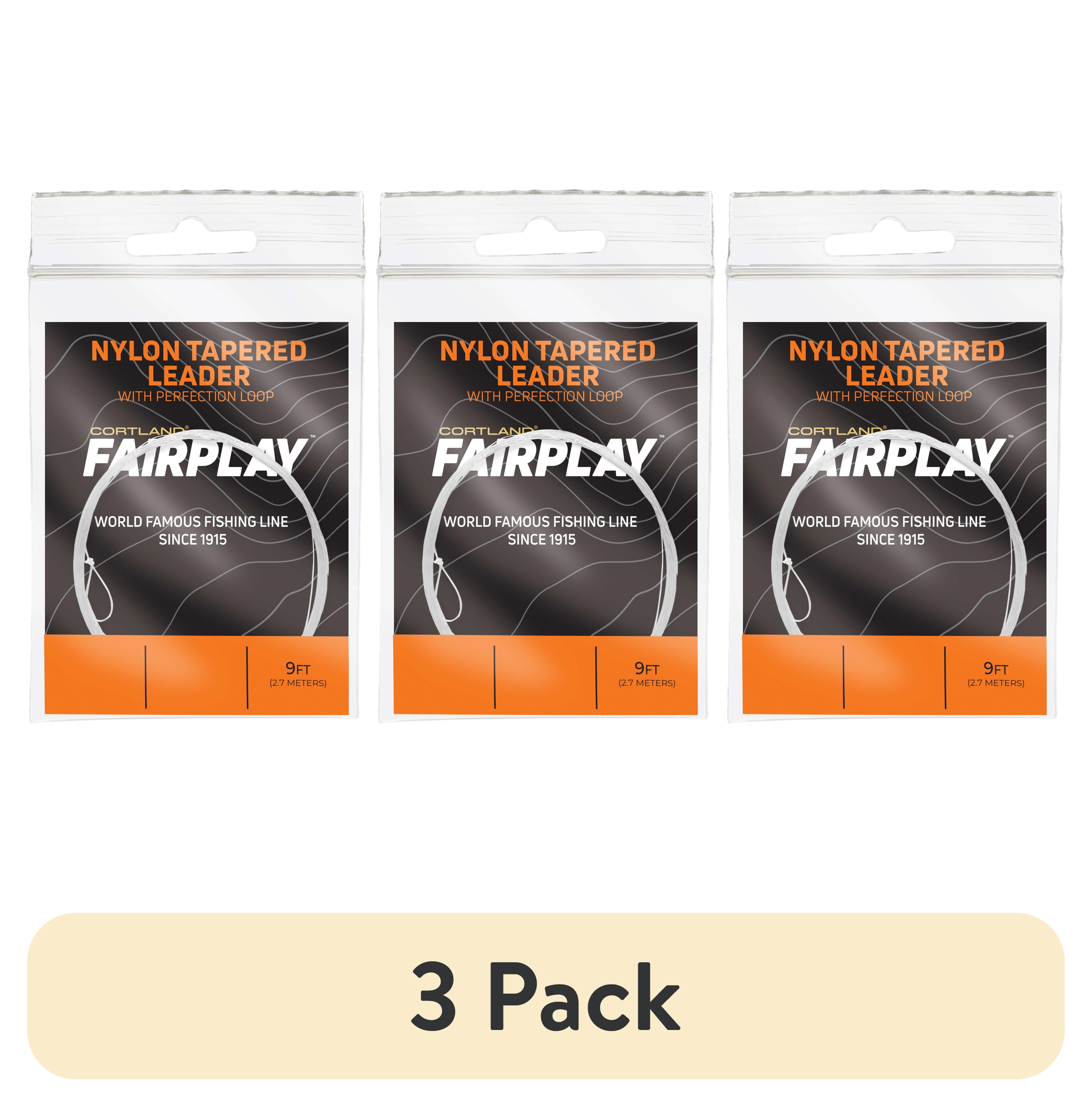 (3 pack) Cortland Fairplay Pro 9' Looped Nylon Monofilament Tapered Fly Fishing Leader, 4X, 6lb Test