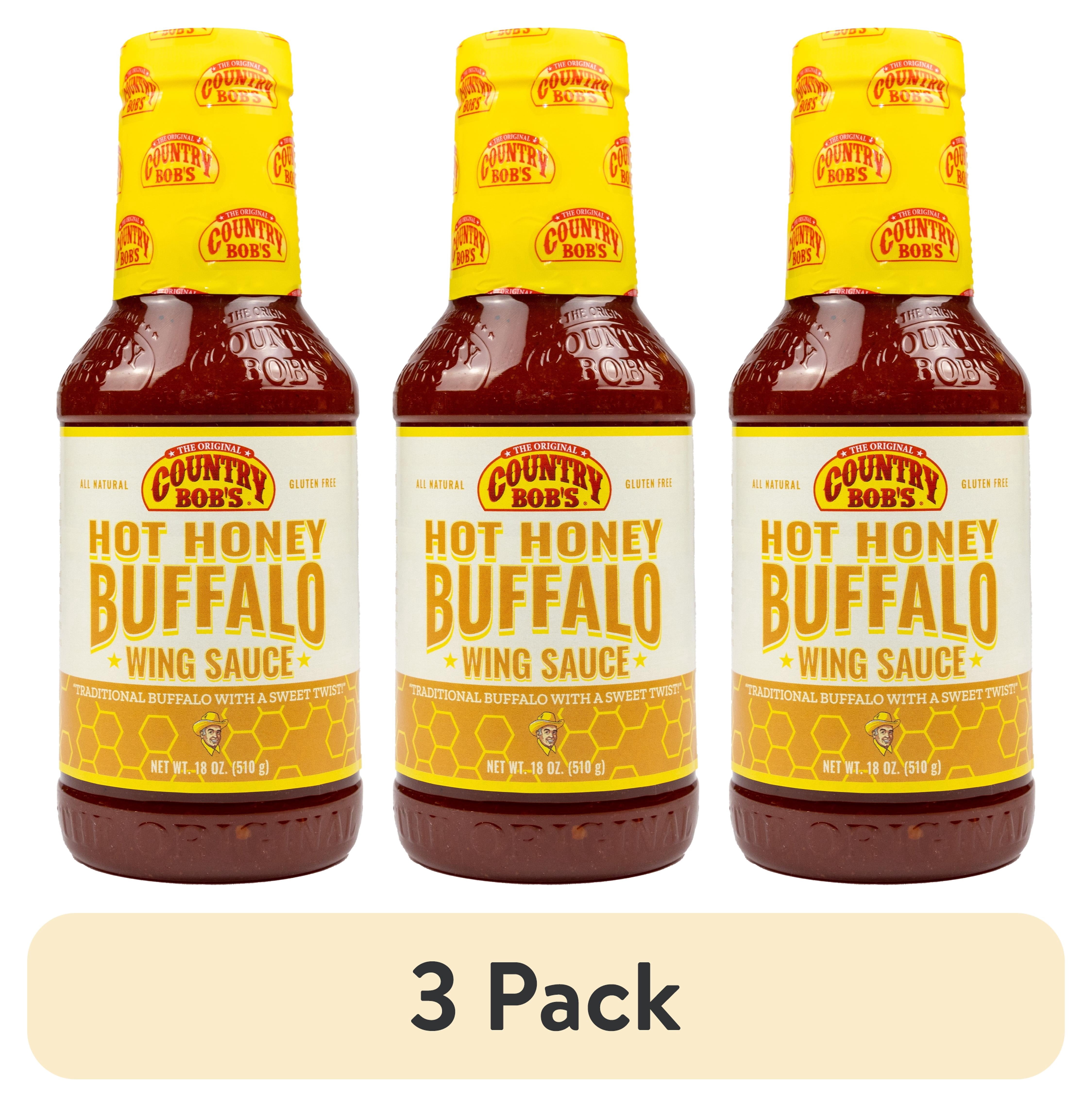 (3 pack) Country Bob’s Hot Honey Buffalo Wing Sauce, 18 oz Bottle, Gluten-Free