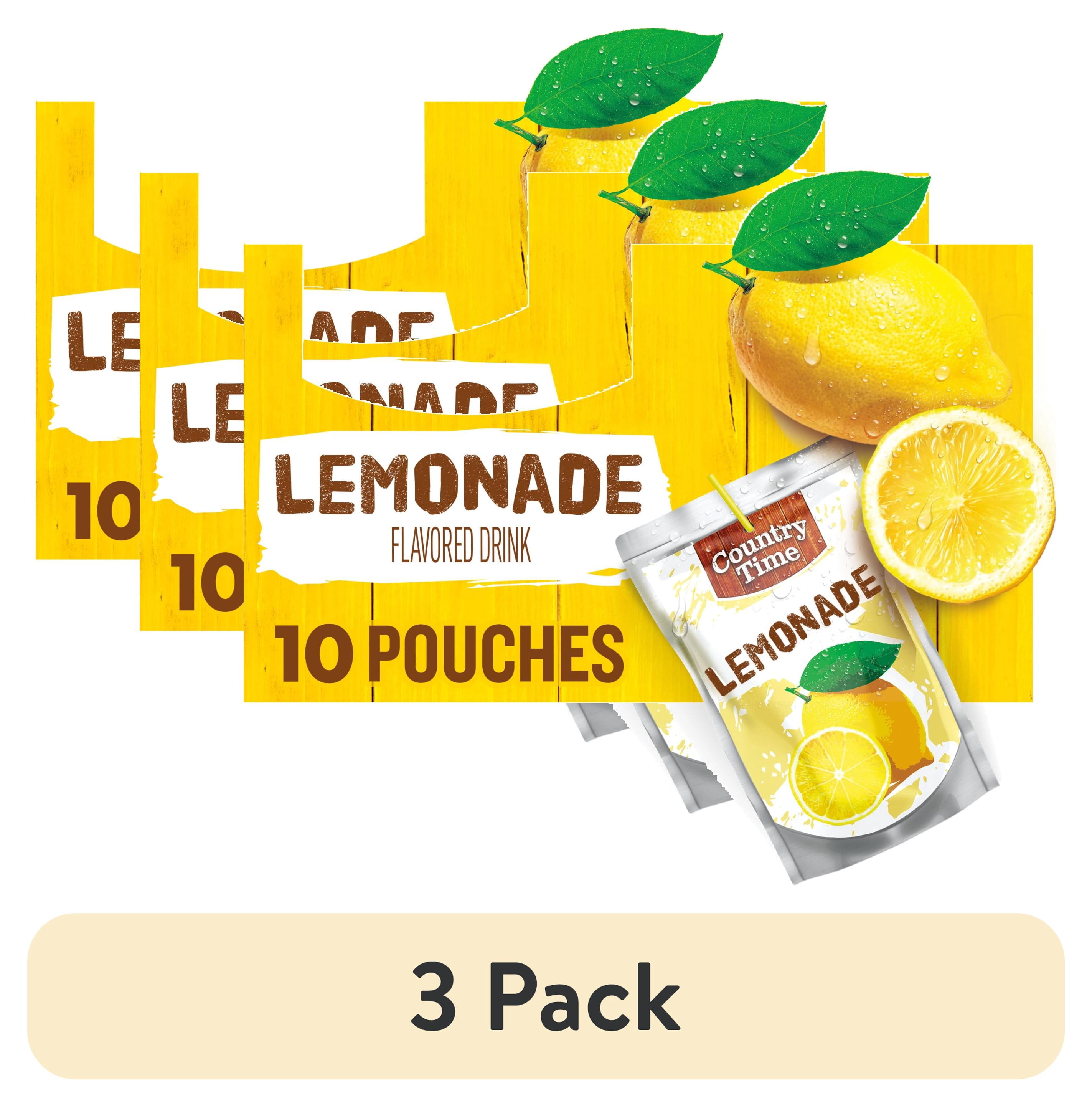 (3 pack) Country Time Ready to Drink Flavored Drink, 10 Pouches, for School Lunches and On-the-Go Hydration, Lemonade, No Artificial Colors or Flavors, 6 fl oz