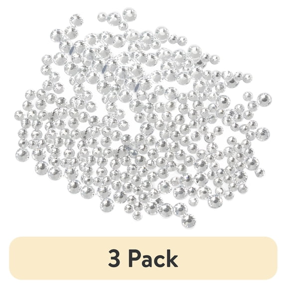 (3 pack) Cousin DIY 1500 Piece Refill Clear Glass Rhinestones, Flat Back Crystal Assortment