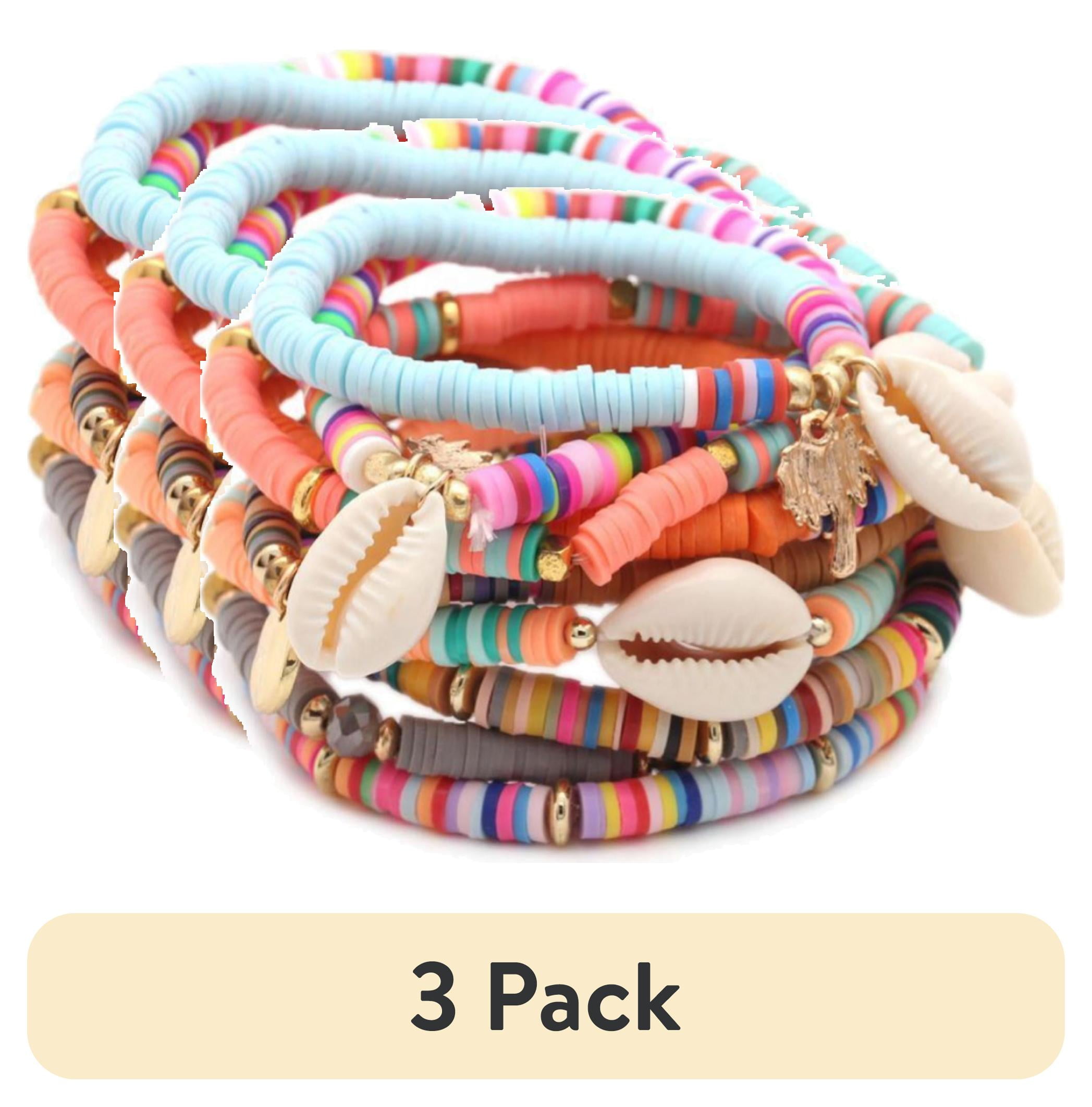 (3 pack) Cousin DIY Pastel Heishi Bead and Cowrie Shell DIY Bracelet Kit, Clay/Shell, 862 Piece, 69995665