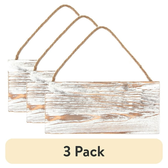 (3 pack) Cousin DIY White Wash Wood Plank Sign with Jute Twine Hanging Cord