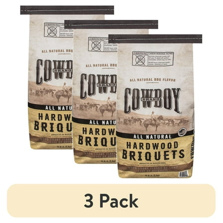 (3 pack) Cowboy Brand 14 Pound Long Lasting Hardwood Charcoal Briquets