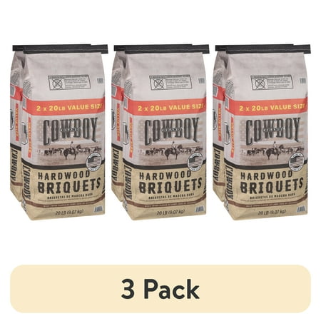 (3 pack) Cowboy Hardwood Charcoal Briquets, 20 Pounds Each (Pack of 2, 40 Pound Total)